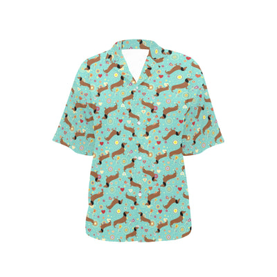 Dachshund with Floral Print Pattern Women's Hawaiian Shirt