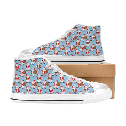 Santa Christmas Themed Print Design LKS305 High Top Women's White Shoes