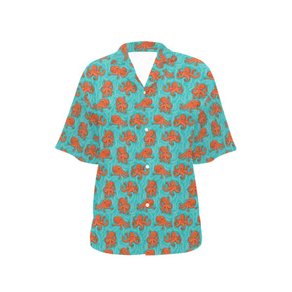 Octopus Cartoon Design Print Themed Women's Hawaiian Shirt