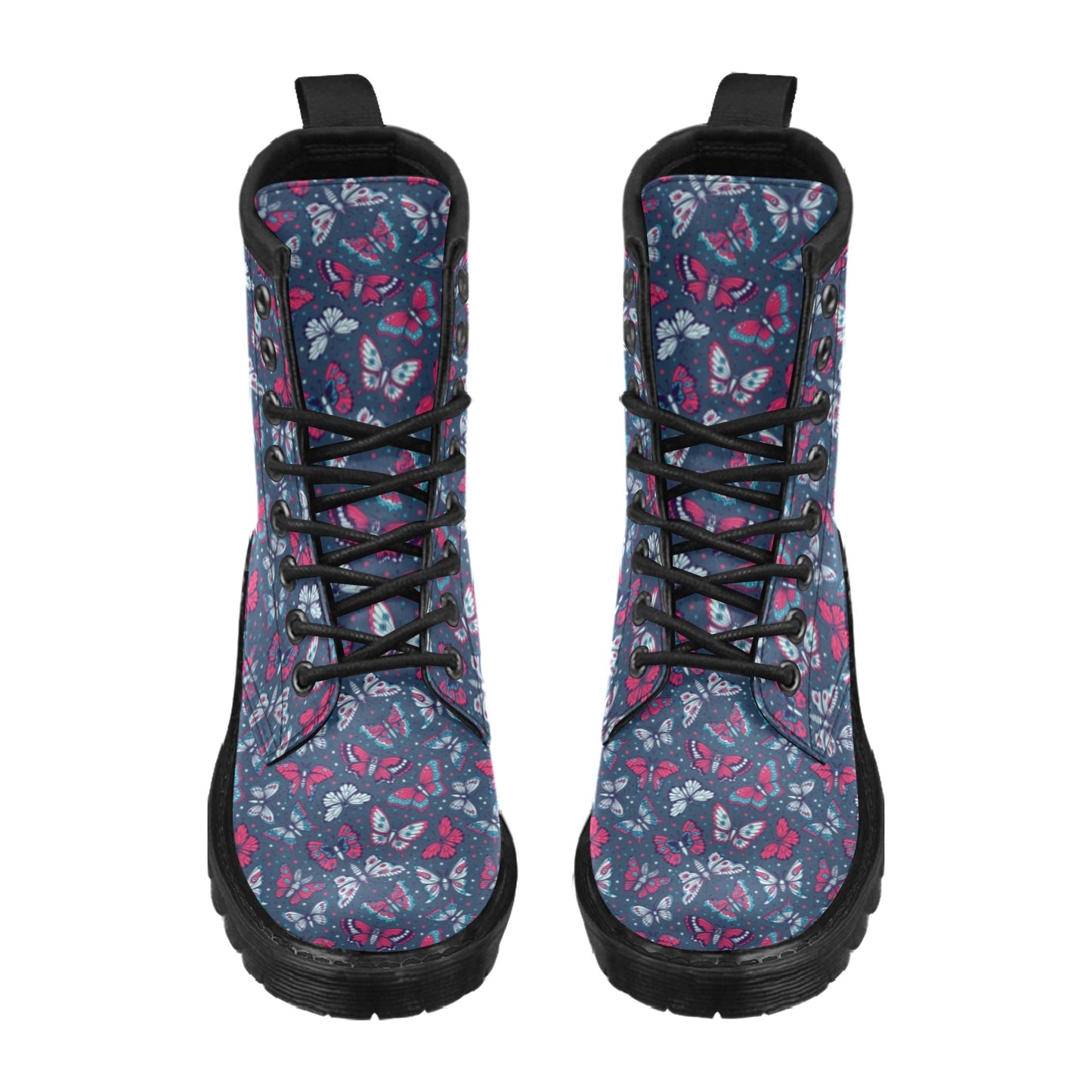 Butterfly Red Deep Blue Print Pattern Women's Boots