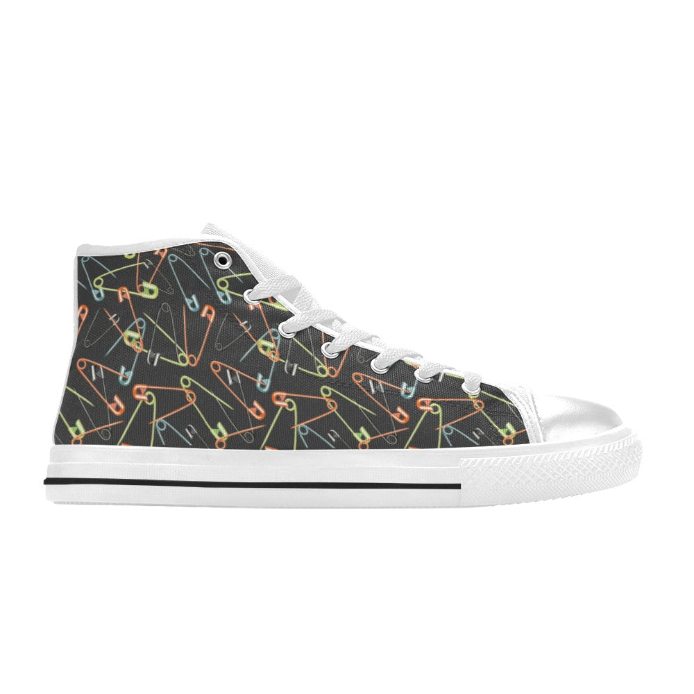 Safety Pin Print Design LKS301 High Top Women's White Shoes
