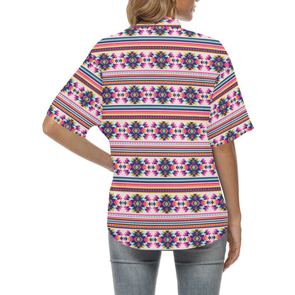 Indian Navajo Neon Themed Design Print Women's Hawaiian Shirt