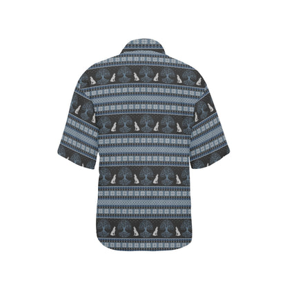 Wolf Tree of Life Knit Design Print Women's Hawaiian Shirt