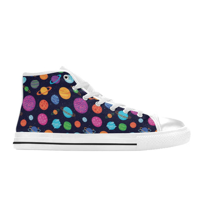 Planet Multicolor Print Design LKS302 High Top Women's White Shoes