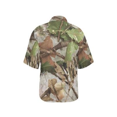 Camo Realistic Tree Forest Print Women's Hawaiian Shirt