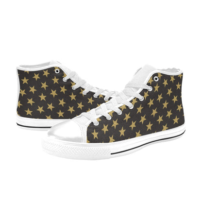 Star Gold Print Design LKS302 High Top Women's White Shoes