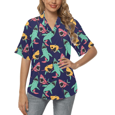 Shark Bite Pattern Women's Hawaiian Shirt