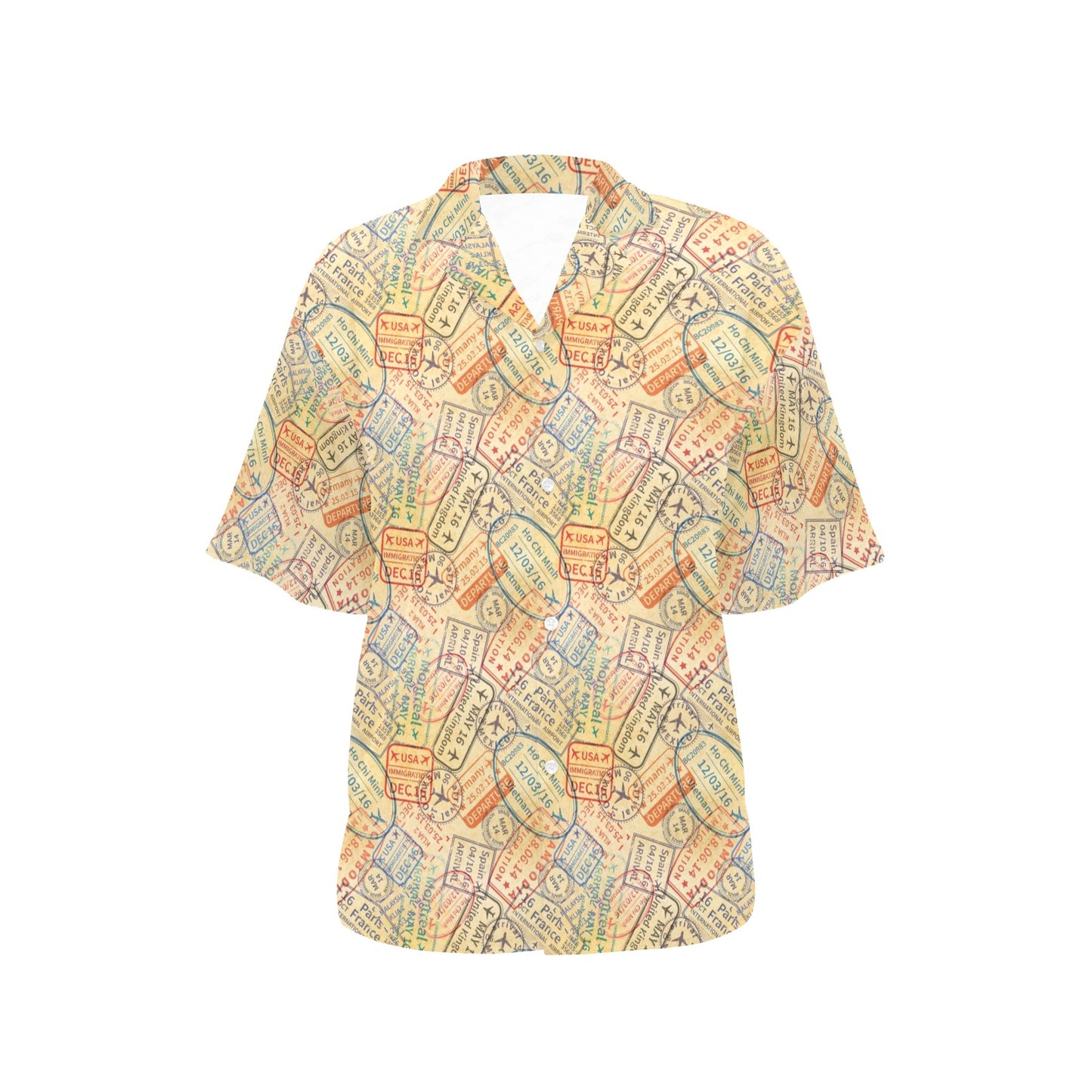 Travel Stamp Print Design LKS302 Women's Hawaiian Shirt