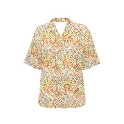 Travel Stamp Print Design LKS302 Women's Hawaiian Shirt