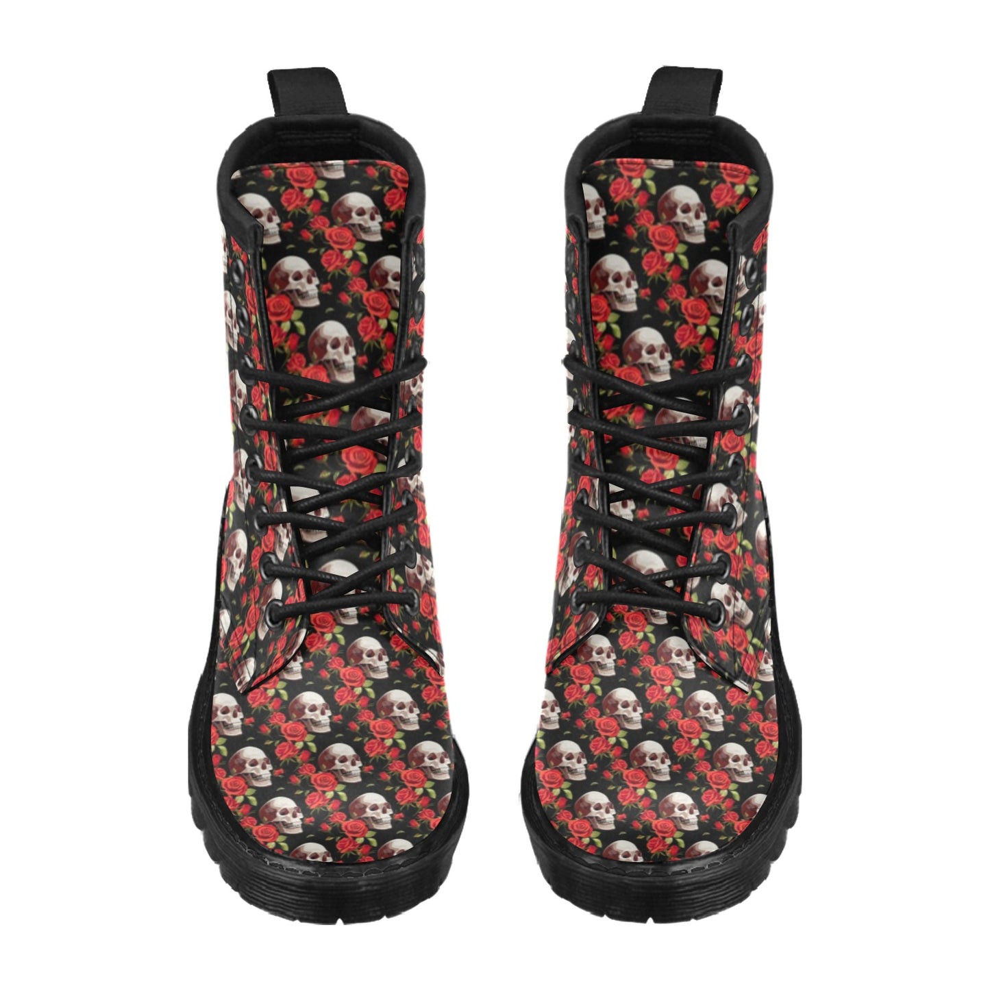 Red Rose Skull Design Print Women's Boots