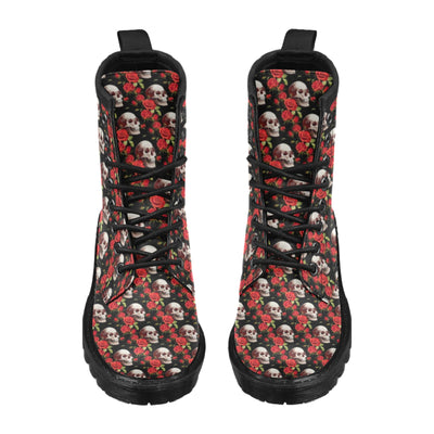 Red Rose Skull Design Print Women's Boots