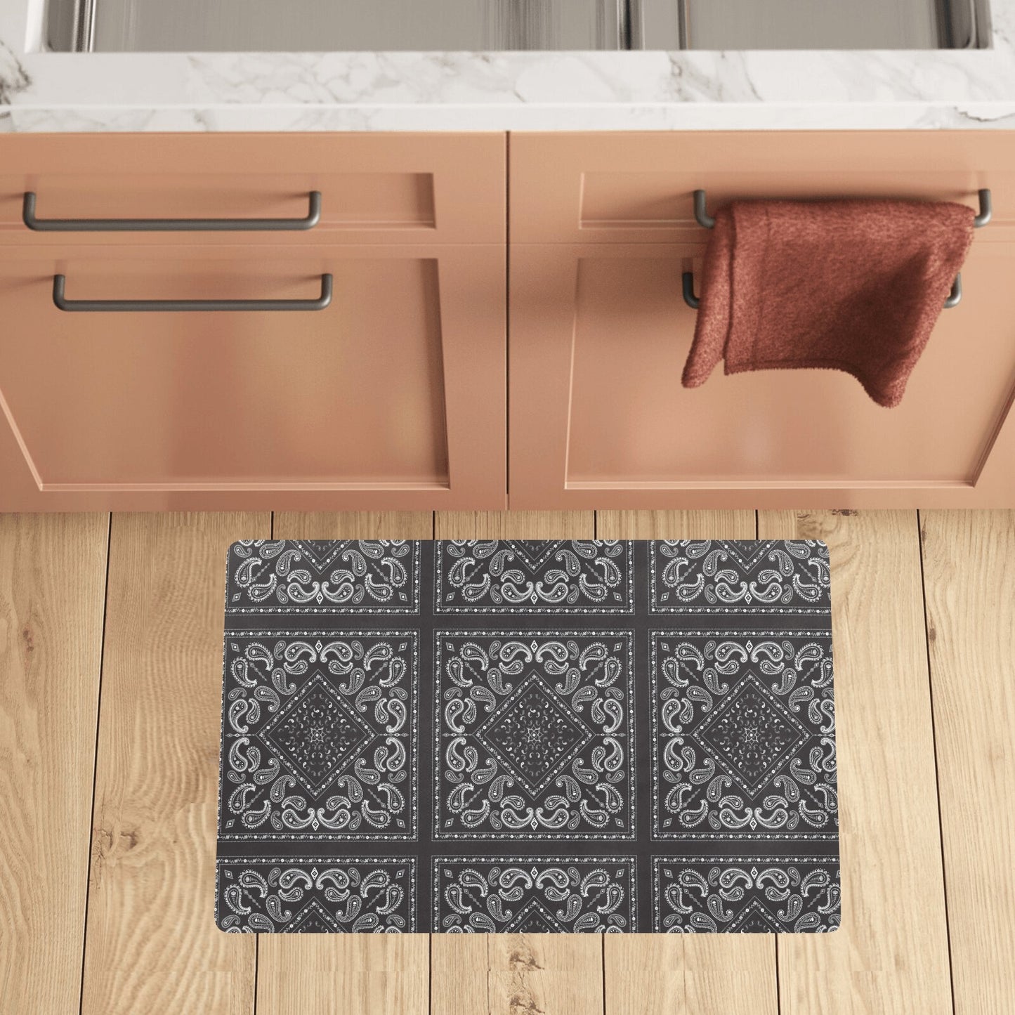 Bandana Black White Print Design LKS302 Kitchen Mat