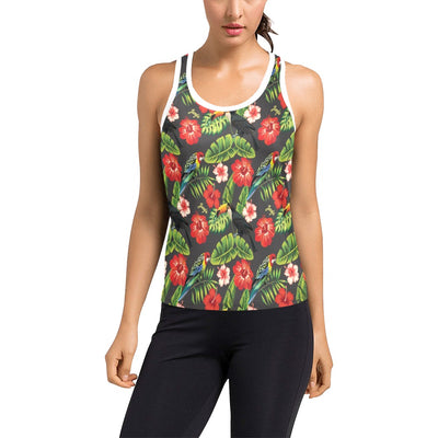 Hibiscus Red With Parrotprint Design LKS303 Women's Racerback Tank Top