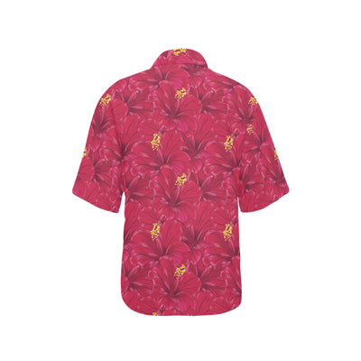 Hibiscus Red Pattern Print LKS308 Women's Hawaiian Shirt