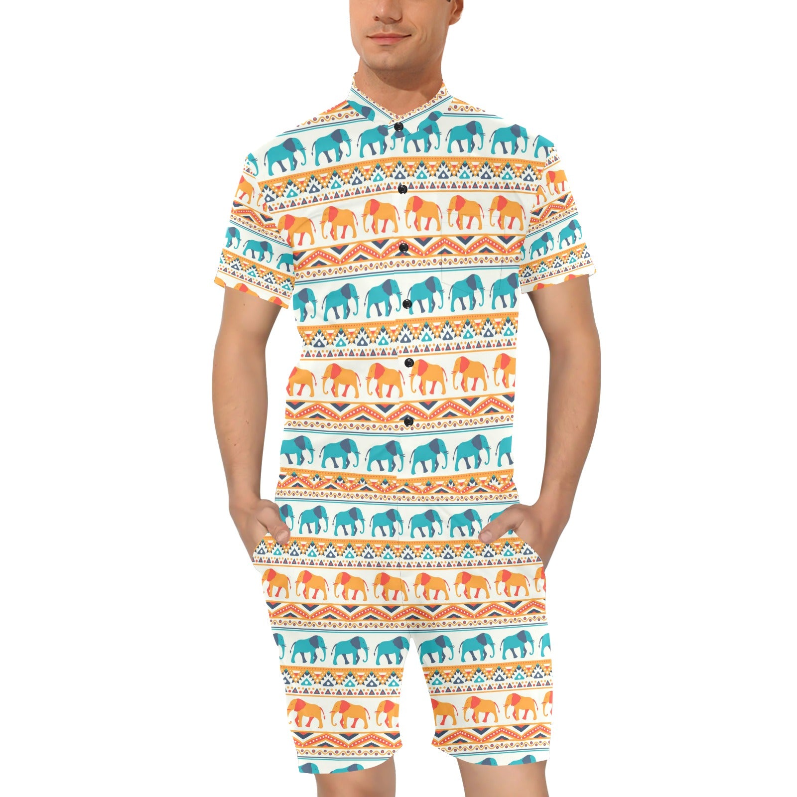 Elephant Aztec Ethnic Print Pattern Men's Romper