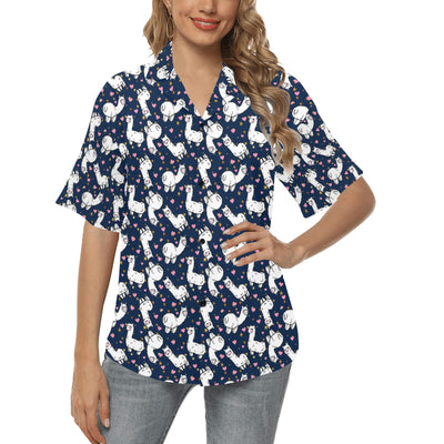 Alpaca Heart Star Design Themed Print Women's Hawaiian Shirt