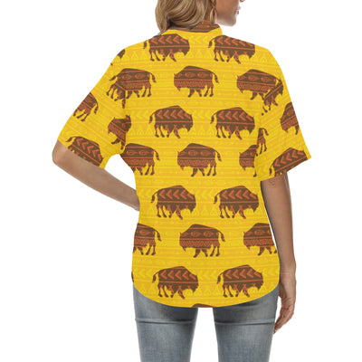 Bison Native Pattern Print Design 01 Women's Hawaiian Shirt