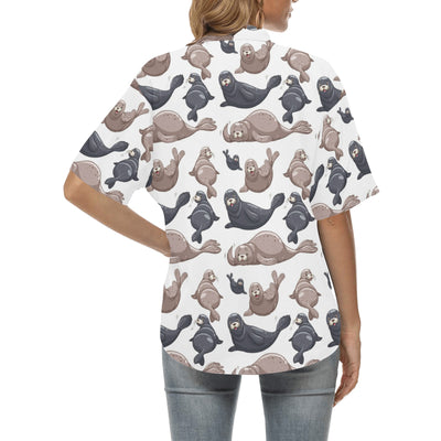 Sea Lion Pattern Print Design 02 Women's Hawaiian Shirt