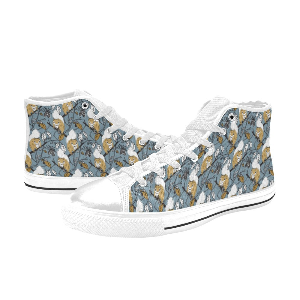 Squirrel Print Design LKS305 High Top Women's White Shoes