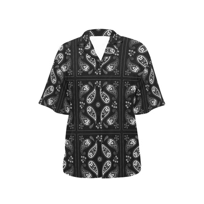Bandana Paisley Black Print Design LKS308 Women's Hawaiian Shirt