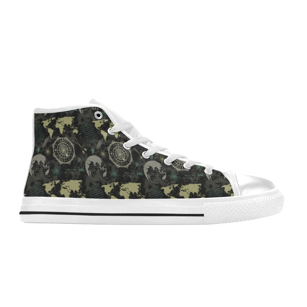 World Map Print Design LKS303 High Top Women's White Shoes