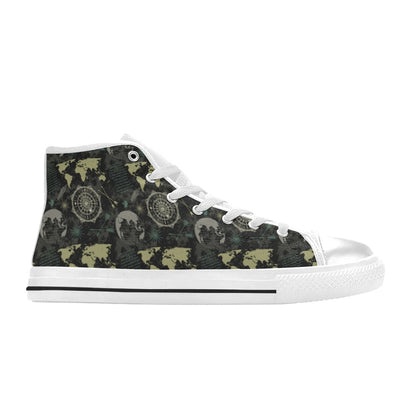 World Map Print Design LKS303 High Top Women's White Shoes