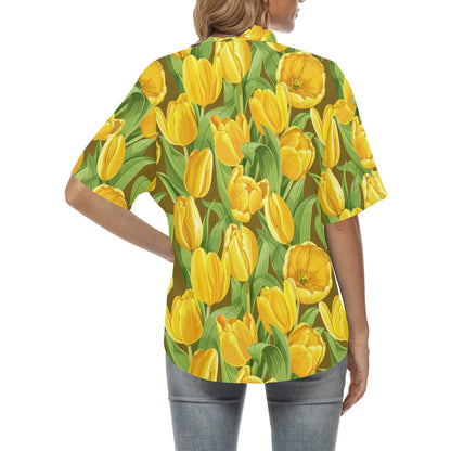 Tulip Yellow Pattern Print Design TP010 Women's Hawaiian Shirt