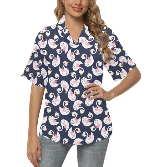 Swan Print Design LKS403 Women's Hawaiian Shirt