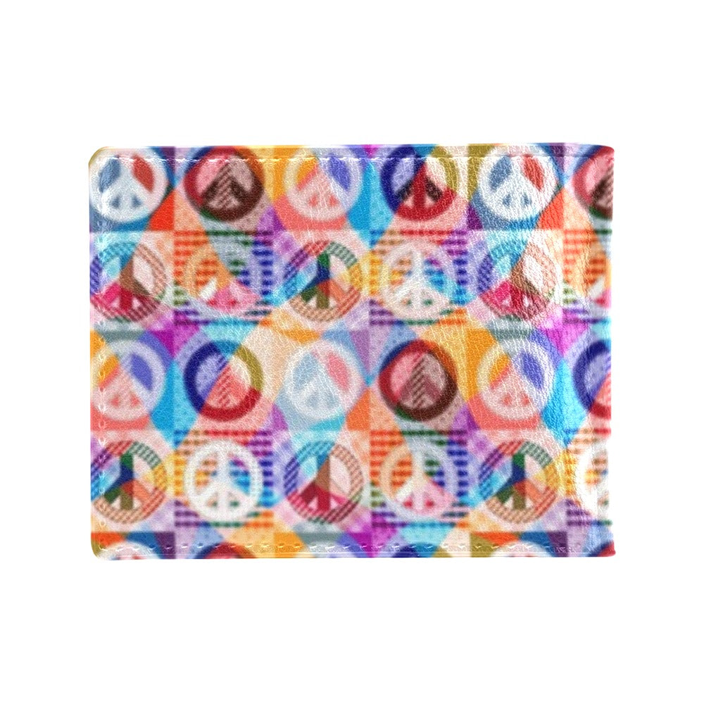 Peace Sign Patchwork Design Print Men's ID Card Wallet
