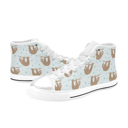 Sloth Print Design LKS308 High Top Women's White Shoes