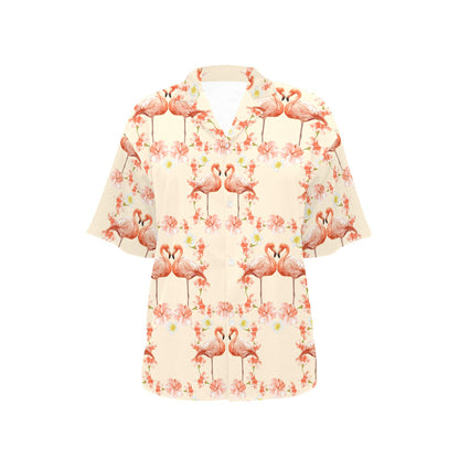 Flamingo Hibiscus Print Pattern Women's Hawaiian Shirt