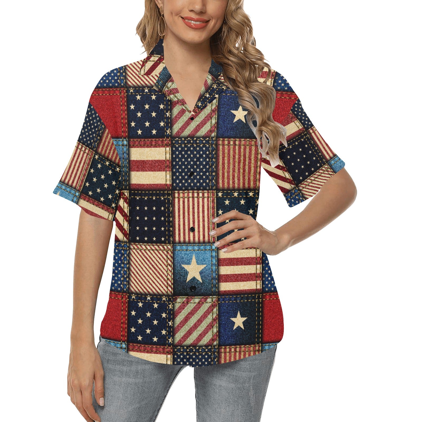 American flag Patchwork Design Women's Hawaiian Shirt