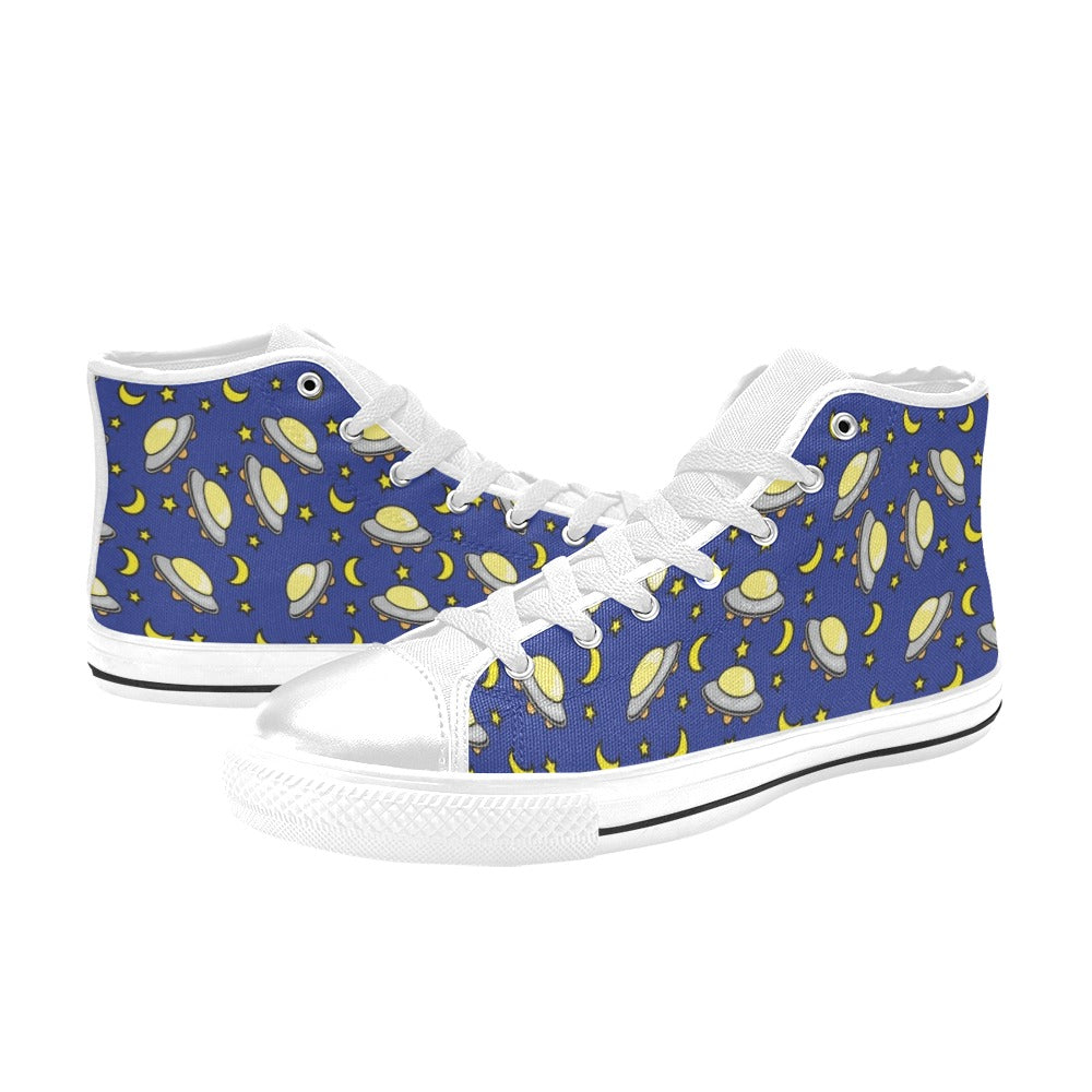 UFO Print Design LKS309 High Top Women's White Shoes