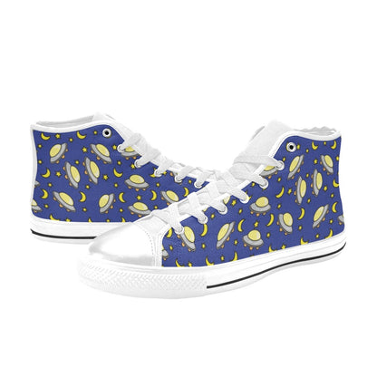 UFO Print Design LKS309 High Top Women's White Shoes