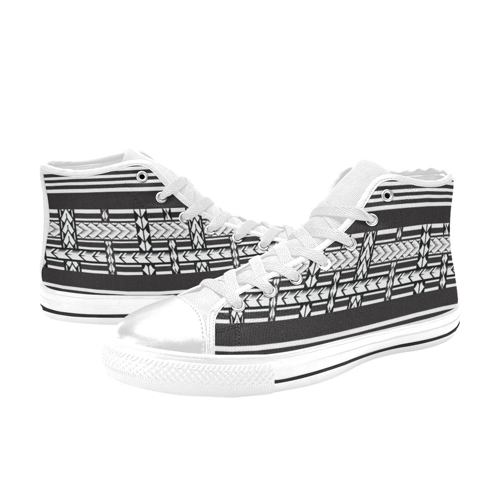 Samoan Tattoo Print Design LKS304 High Top Women's White Shoes