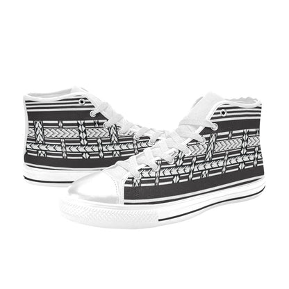 Samoan Tattoo Print Design LKS304 High Top Women's White Shoes