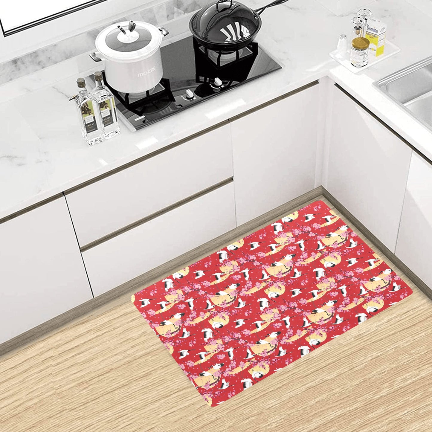 Crane Pattern Print Design 04 Kitchen Mat