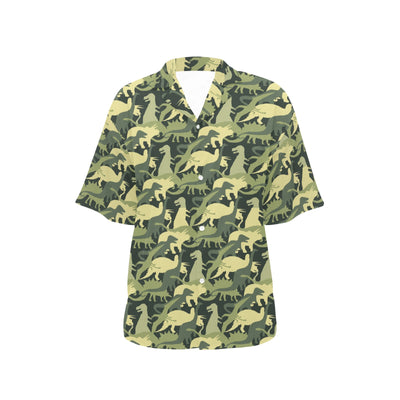 Camouflage Dinosaur Pattern Print Design 03 Women's Hawaiian Shirt