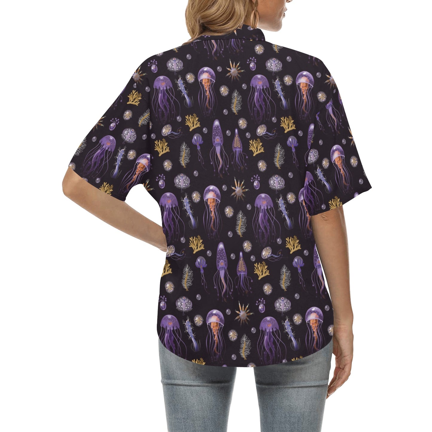 Seaweed With Jelly Fish Print Design LKS305 Women's Hawaiian Shirt