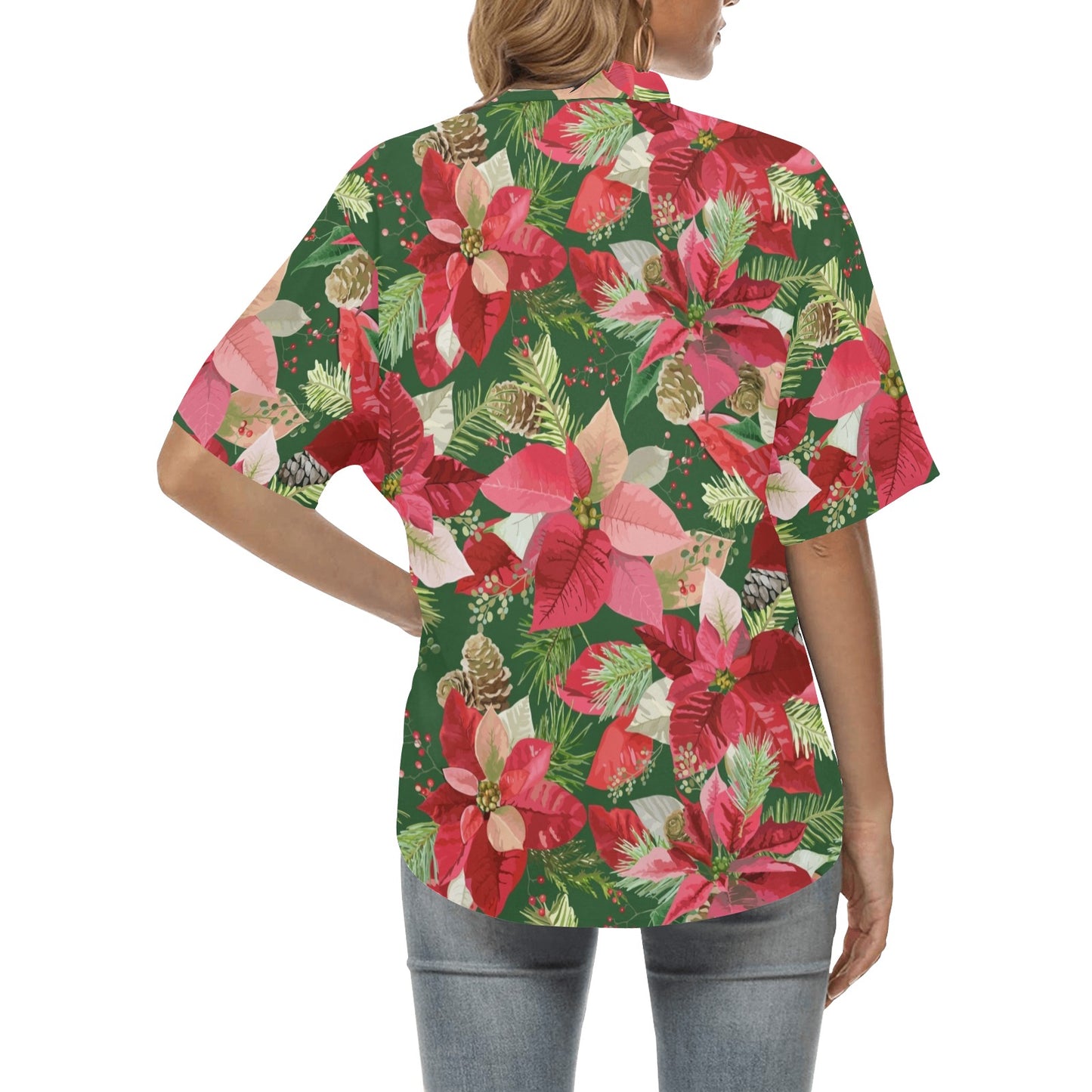Poinsettia Pattern Print Design POT03 Women's Hawaiian Shirt