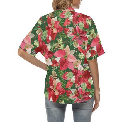 Poinsettia Pattern Print Design POT03 Women's Hawaiian Shirt