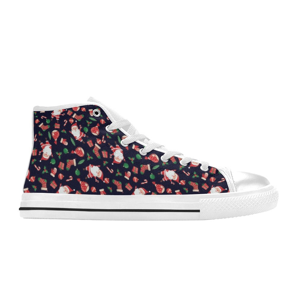 Santa Christmas Themed Print Design LKS304 High Top Women's White Shoes