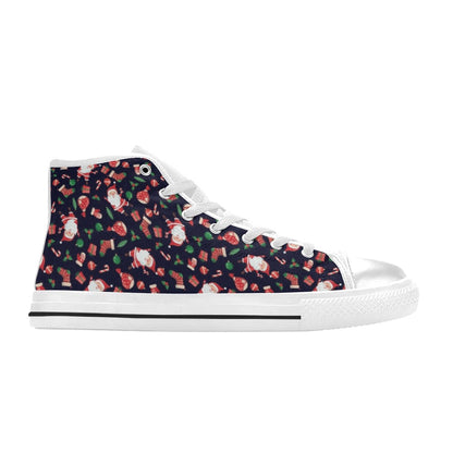Santa Christmas Themed Print Design LKS304 High Top Women's White Shoes