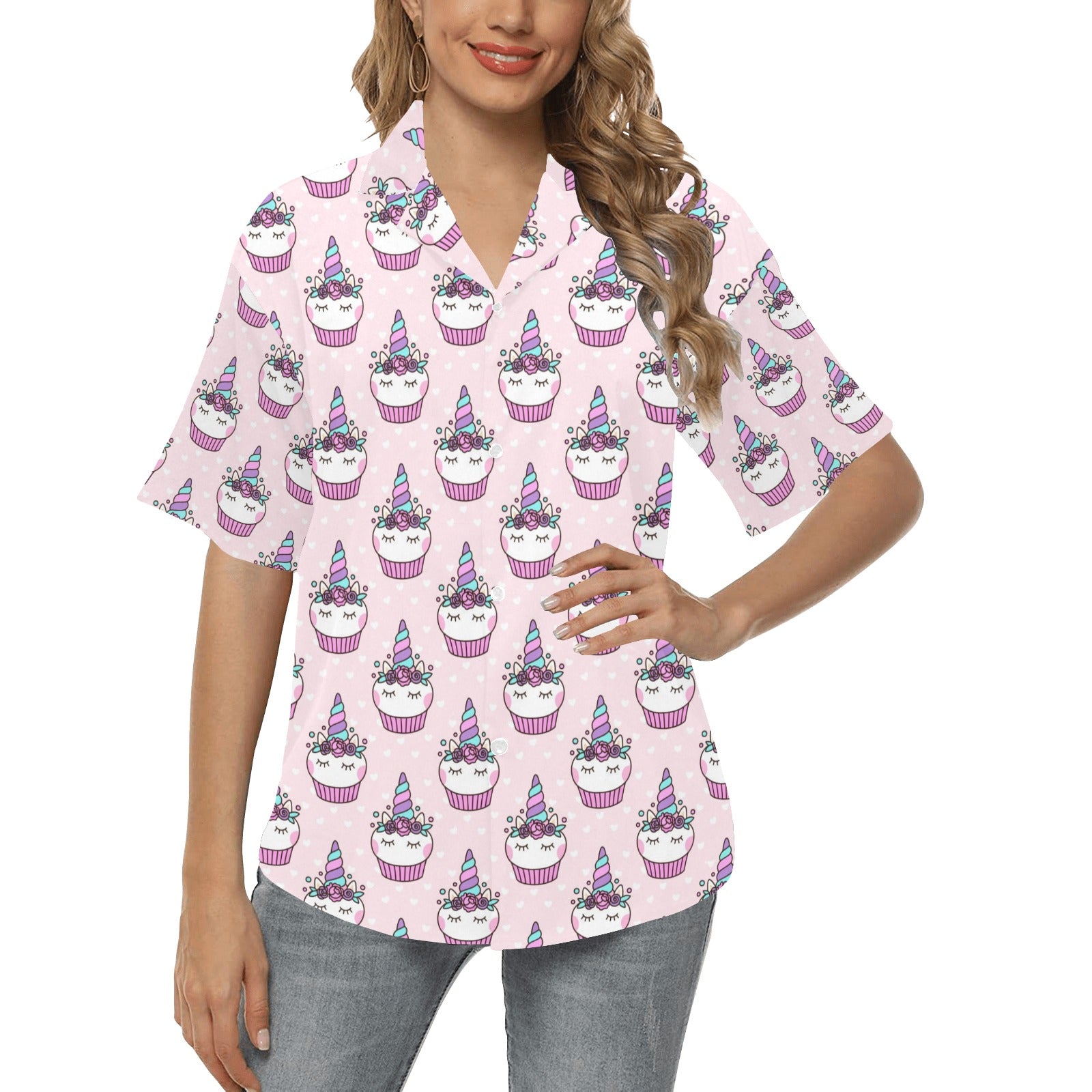 Cupcakes Unicorn Print Pattern Women's Hawaiian Shirt