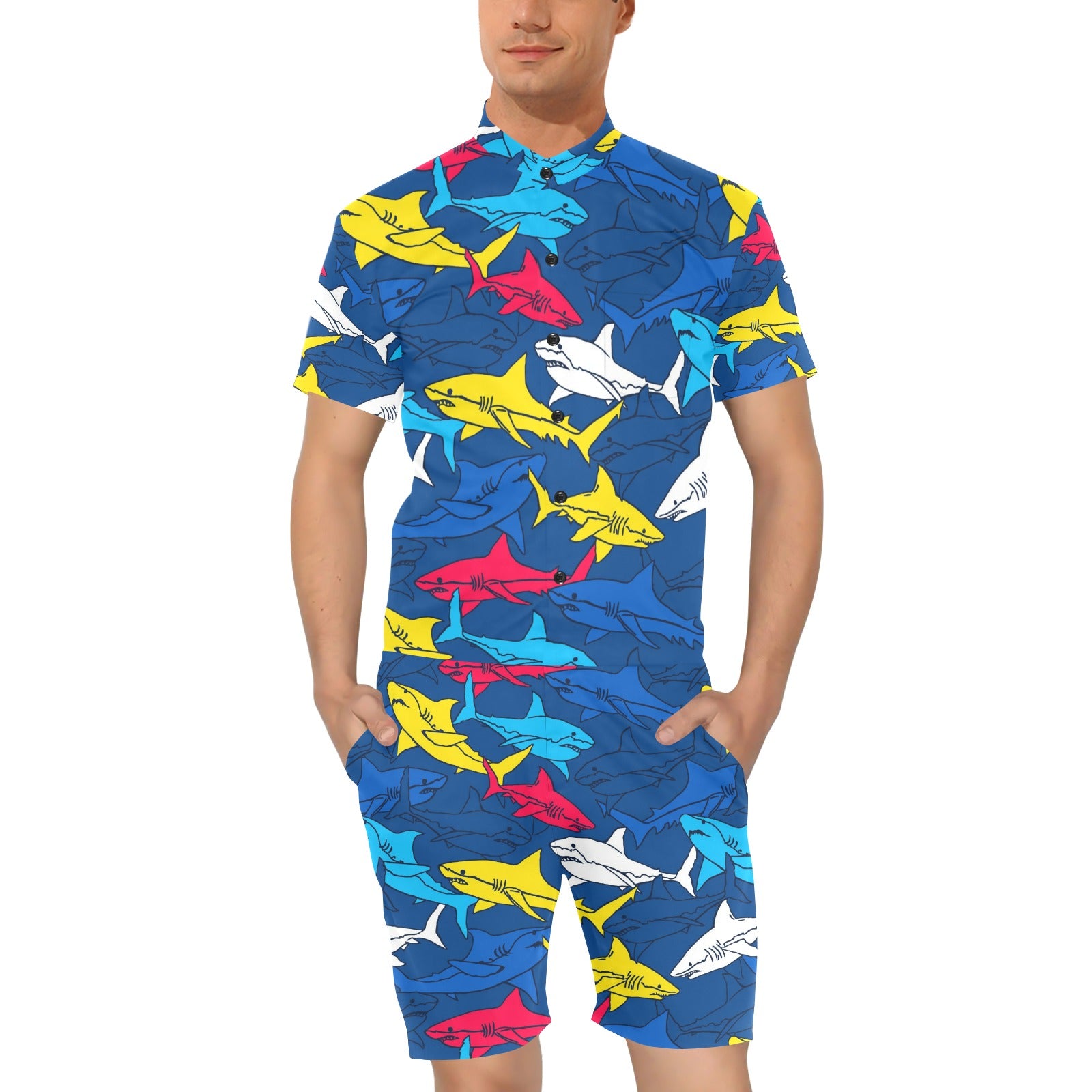 Shark Color Pattern Men's Romper