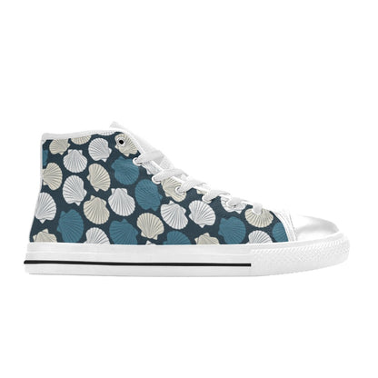 Seashell Print Design LKS3013 High Top Women's White Shoes