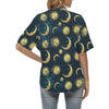 Gold Sun Moon Face Women's Hawaiian Shirt