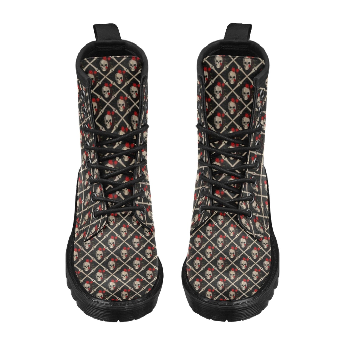 Skull Roses Bone Design Themed Print Women's Boots