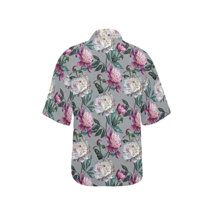 Peony Pattern Print Design PE01 Women's Hawaiian Shirt