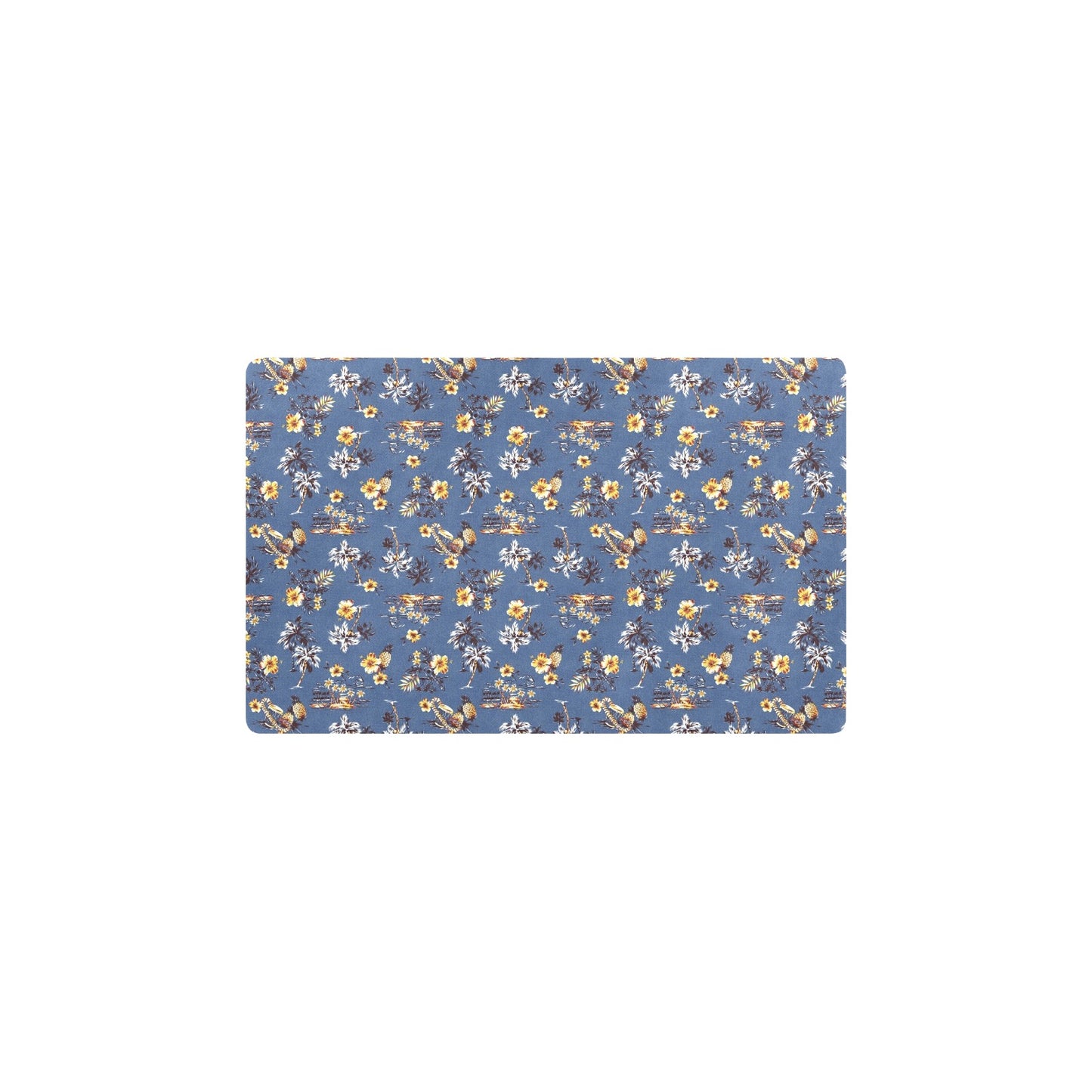 Hawaiian Flower Blue Print Kitchen Mat